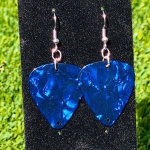 Cobalt blue guitar pick earrings